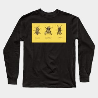 Get To Know Your Stripy Friends! Trio of honeybee, bumblebee, and wasp drawing. Long Sleeve T-Shirt